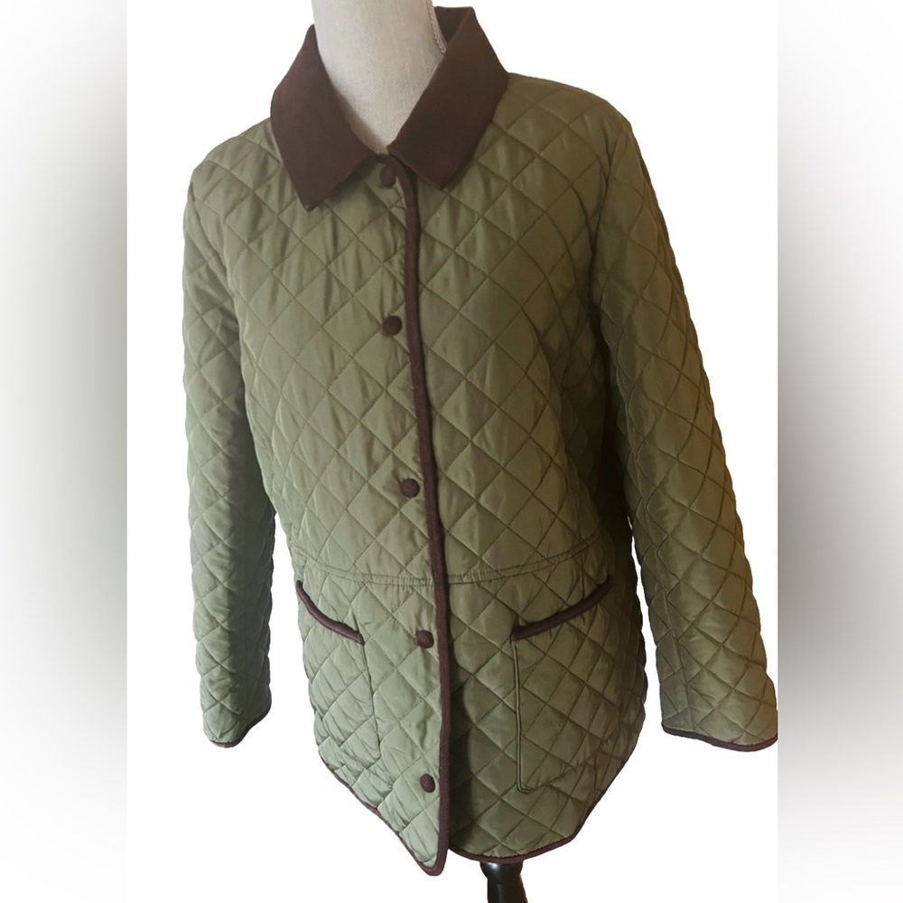 Jones New York Quilted Corduroy Trim Jacket Size L New With Tags Olive Green